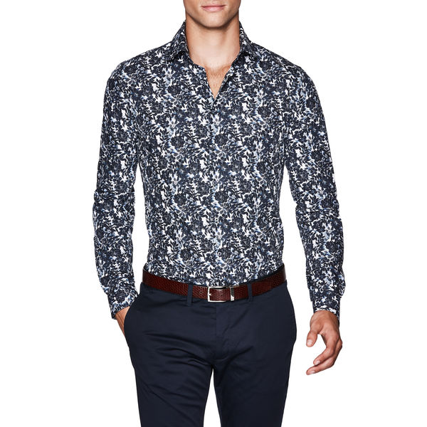 Navy floral tailored shirt by Ethereal Customs